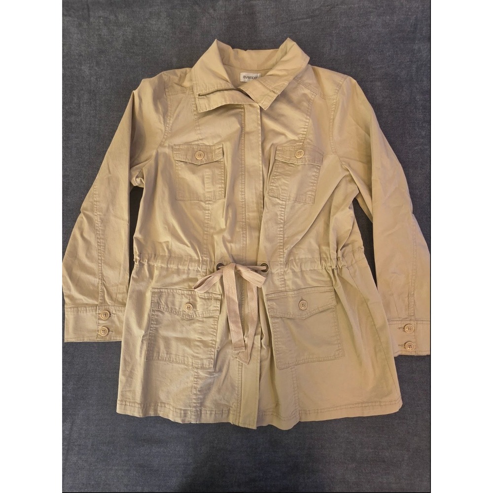 Avenue Womens Tan Khaki Utility Field Jacket Drawstring Waist Size 14/16